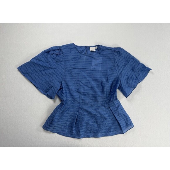 ICHI Blue Puff Sleeve Peplum Blouse Top Women’s EU Brand Size 36 (US Small) - Picture 1 of 5